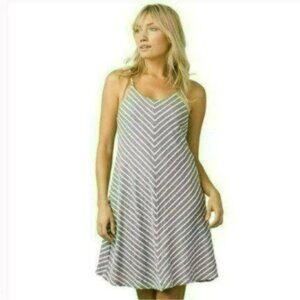 Prana Seacoast Women's Medium Gray & White Striped Cotton Racerback A-Line Dress